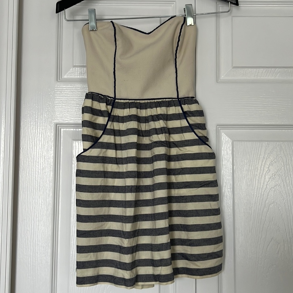 Kimchi Blue Cream Navy Striped Strapless Mini Dress Sweetheart - Picture 2 of 8